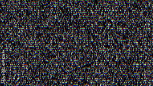 Vibrant digital static noise pattern with multicolored pixels for technology background