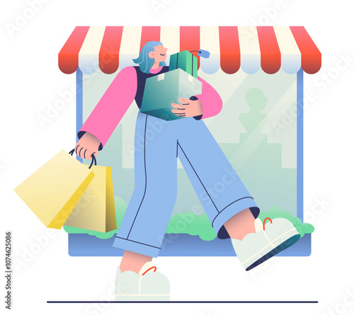 Woman walking with purchases after shopping