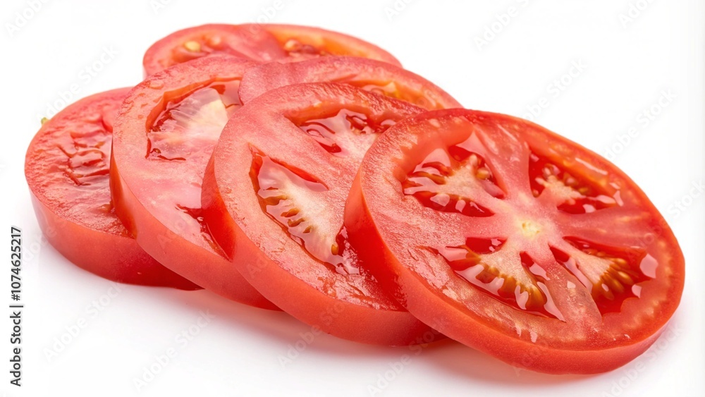 Red tomato slices isolated on white background Red tomato slices isolated on white background