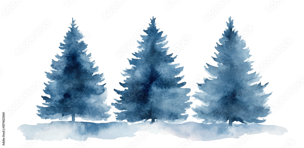 Obraz premium Christmas trees Vector watercolor illustration,Forest, fir trees, pine trees, woods watercolor illustration,festival set