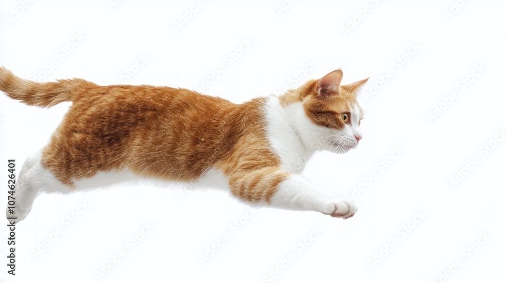 Jumping ginger cat in mid-air on white background. Jumping ginger cat in mid-air on white background.