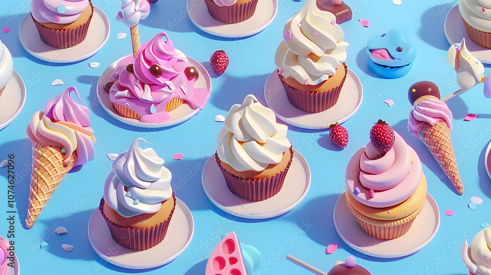 Ice Cream dessert isometric Cartoon 3D Ice Cream dessert isometric Cartoon 3D