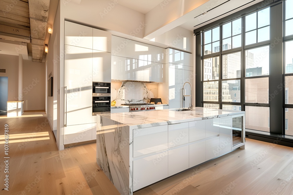 modern kitchen interior with fireplace modern kitchen interior with fireplace