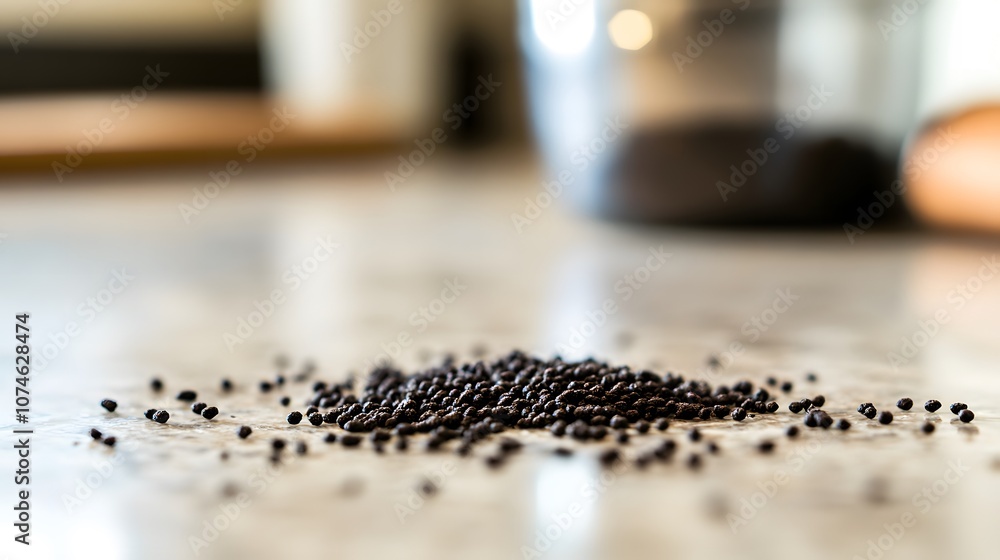 Rat droppings on kitchen counter, a reminder of the importance of cleanliness and pest control in maintaining a healthy home environment. Rat droppings on kitchen counter, a reminder of the importance of cleanliness and pest control in maintaining a healthy home environment.