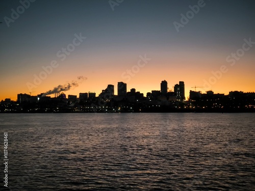 city skyline at sunset