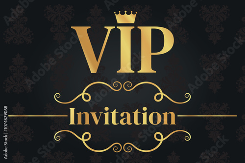 VIP invitation on a black background with a luxurious pattern.