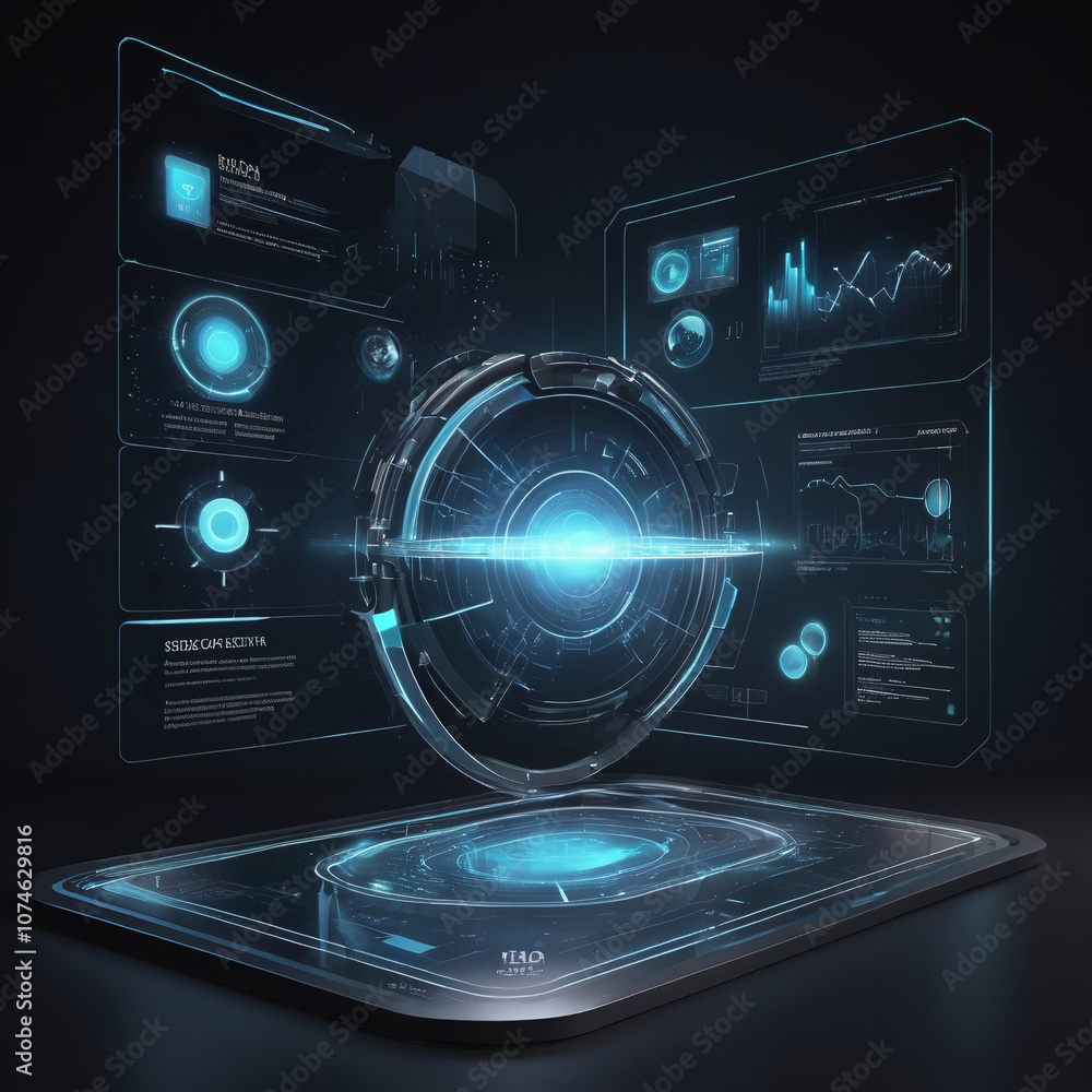 Fototapeta premium Futuristic 3D Holographic Interface with Glowing Elements