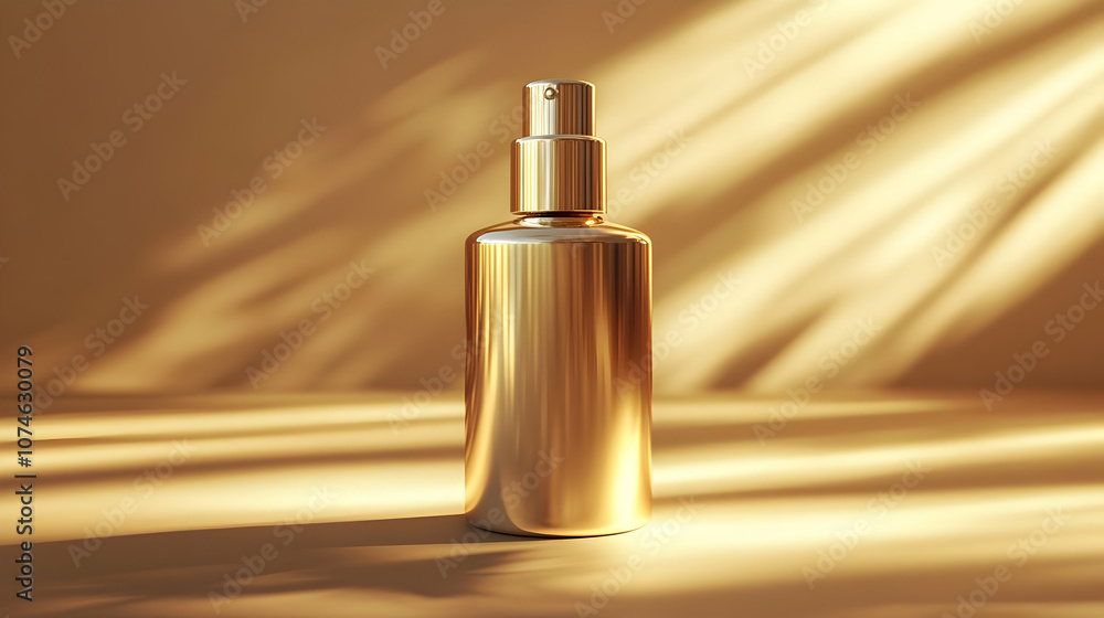 Naklejka premium Golden Spray Bottle with Light Rays Illustration