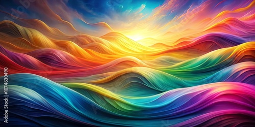 Abstract Colorful Wave Pattern With Sunrays In Sky