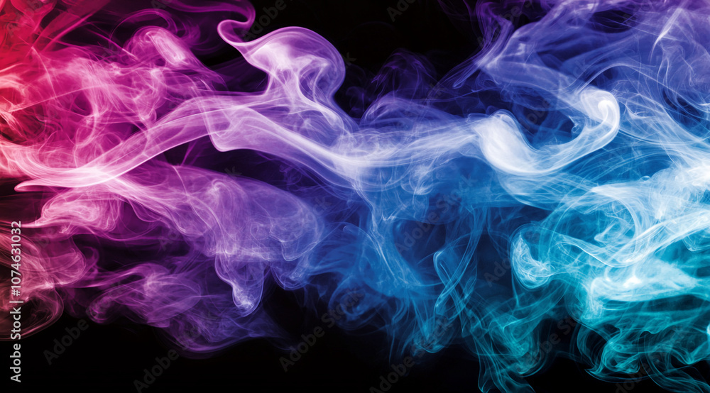 Purple and blue smoke curls against a black background, creating an abstract and ethereal pattern