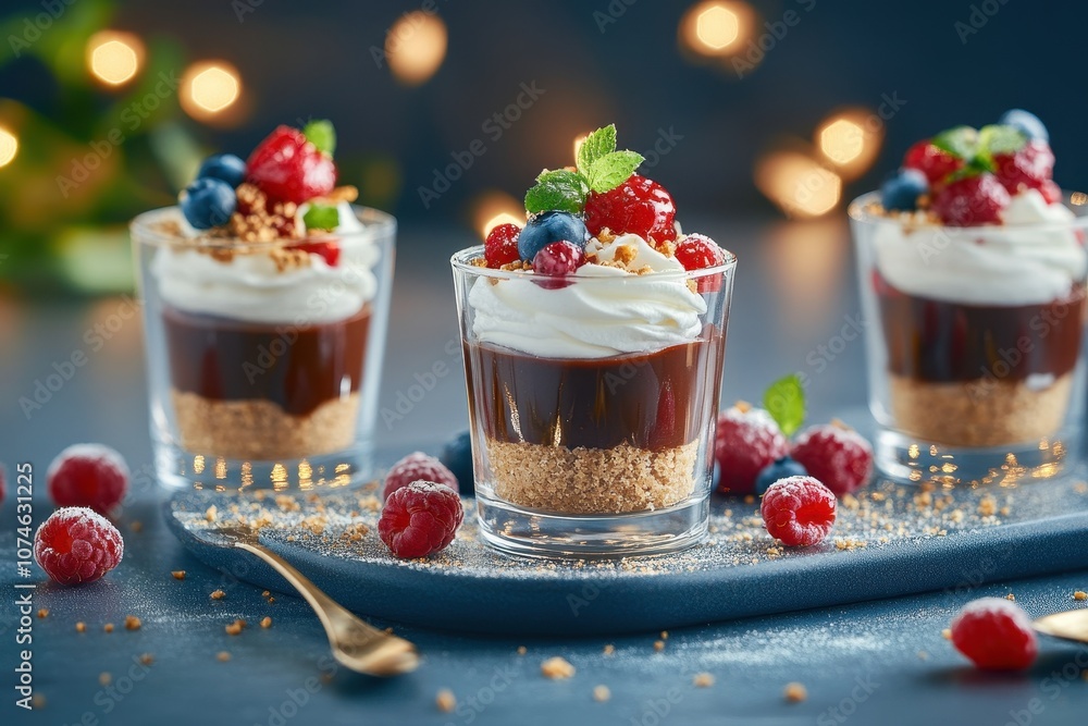 Decadent organic ganache dessert cups topped with creamy swirls and fresh ingredients for a delightful treat. Decadent organic ganache dessert cups topped with creamy swirls and fresh ingredients for a delightful treat.