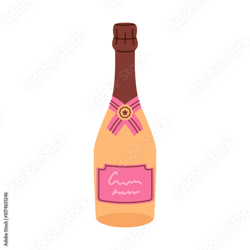 Yellow champagne bottle. Alcohol drink. Holiday beverage. New year party.