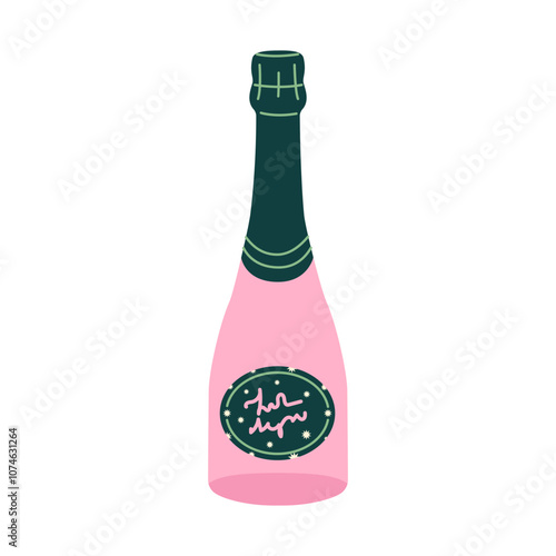 Rose champagne bottle. Happy holiday item. Alcohol drink. Holiday beverage. New year party.