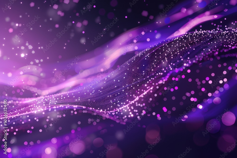 Fototapeta premium Abstract Purple Wavy Background with Glowing Particles