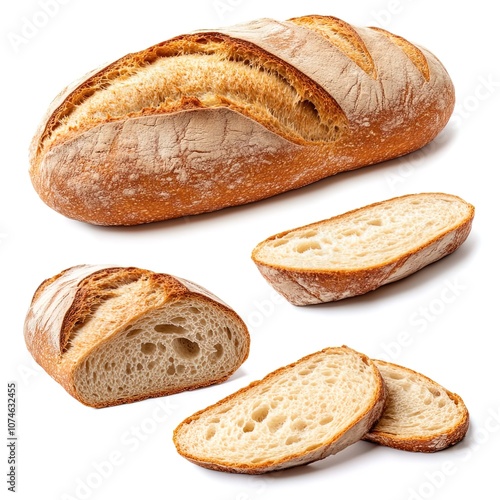 bread on an isolated white background, random position, studio light, high quality