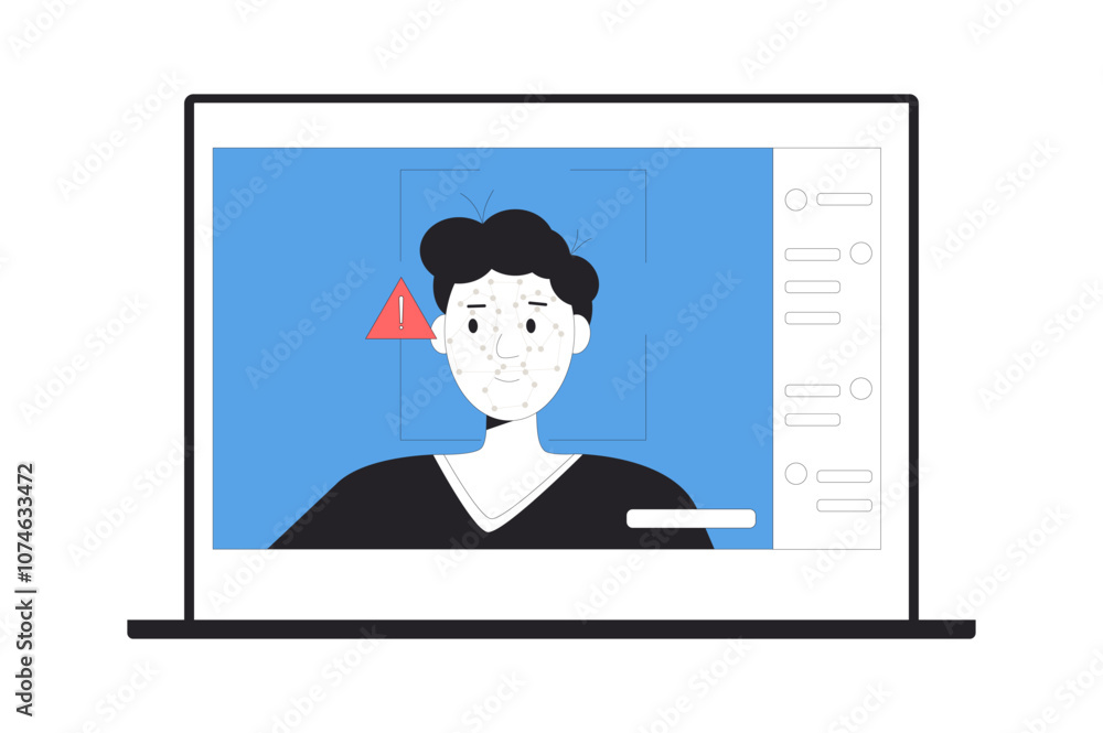 Deepfake online attack isolated on white background. Facial Recognition System. Manipulated fake video with person face substitution. Vector hand drawn flat illustration Deepfake online attack isolated on white background. Facial Recognition System. Manipulated fake video with person face substitution. Vector hand drawn flat illustration
