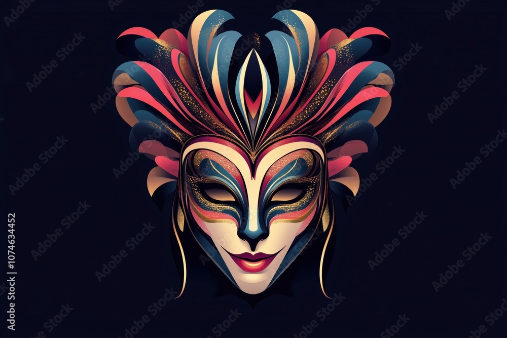 Colorful mask design with intricate feather patterns and elegant features Colorful mask design with intricate feather patterns and elegant features