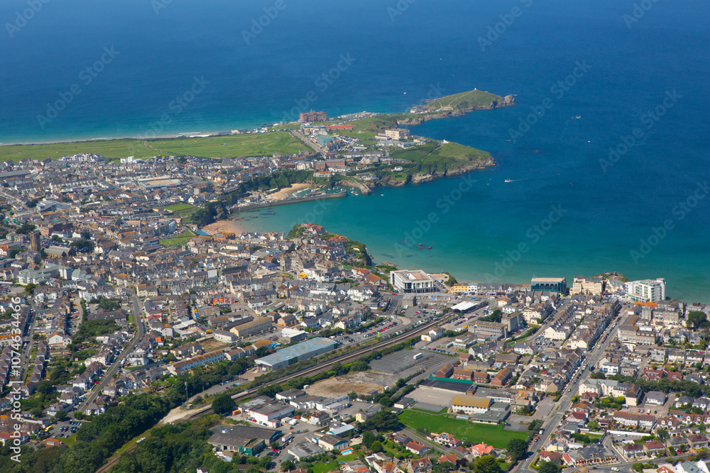 Aerial view of the Cornish coastal town and surf mecca of Newquay Aerial view of the Cornish coastal town and surf mecca of Newquay