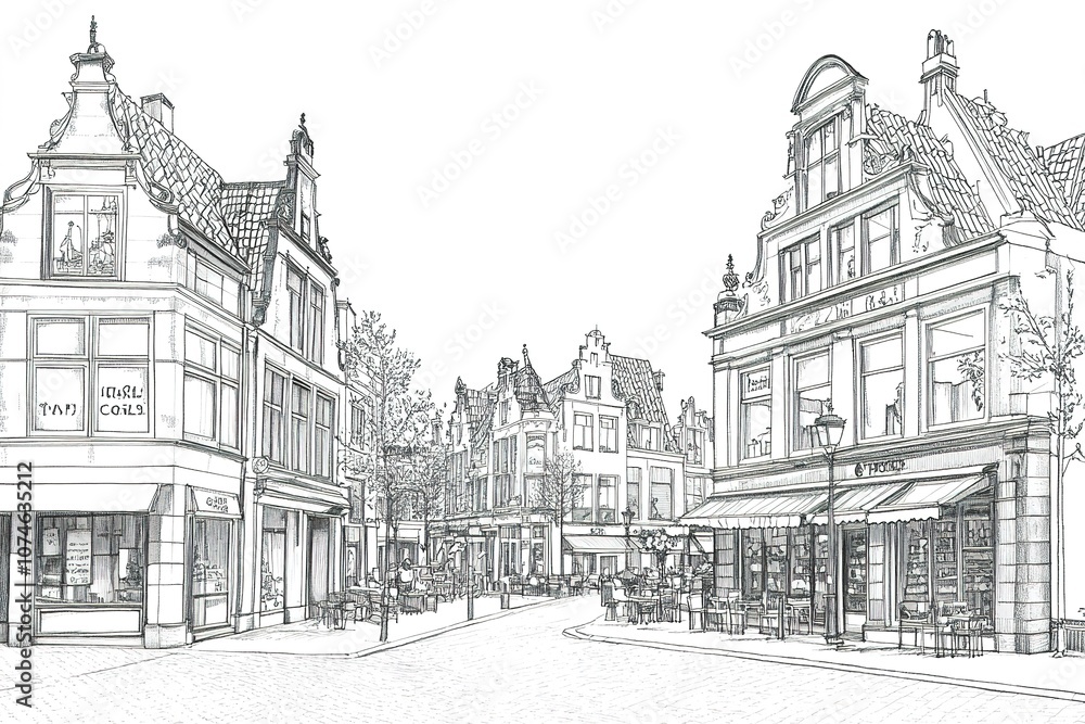 Fototapeta premium Travel sketch of Rothenburg ob der Tauber, Germany. Urban sketch in black color isolated on white background.