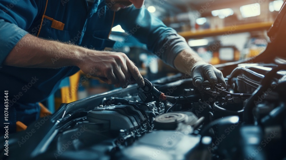 Mechanic Working on Engine Mechanic Working on Engine