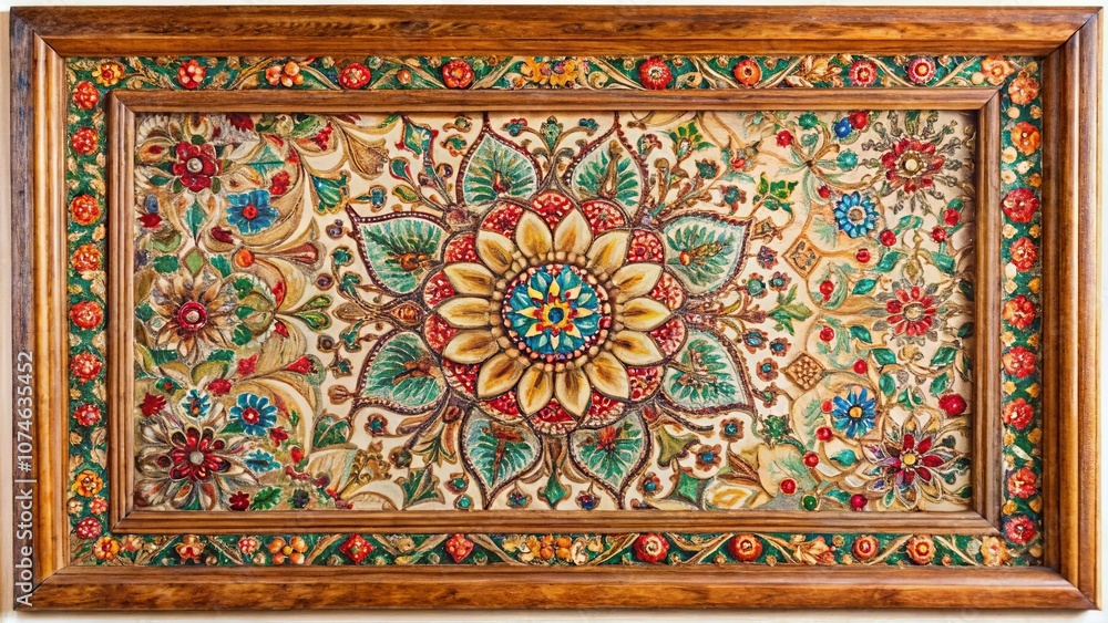 Intricate Floral Tapestry Embellished with Gold Leaf in an Ornate Wooden Frame Intricate Floral Tapestry Embellished with Gold Leaf in an Ornate Wooden Frame