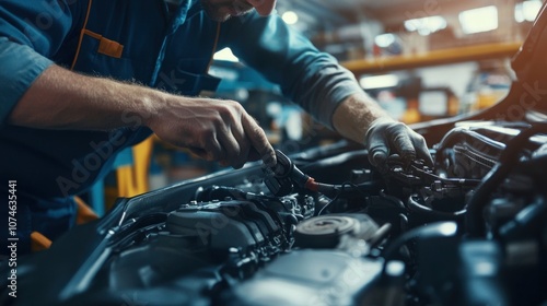 Mechanic Working on Engine