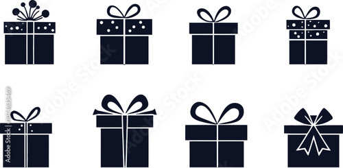 Gift box for the holiday. Silhouette of boxes in black. Vector gift box symbol.