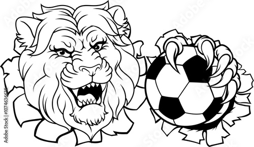 A lion soccer football ball animal sports team mascot