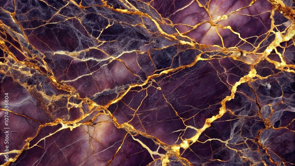 Intricate Veins of Gold Accenting a Rich Purple Marble Surface Intricate Veins of Gold Accenting a Rich Purple Marble Surface