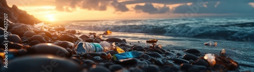 Rocky Beach Covered in Ocean Waste: A Stark Reminder of Marine Pollution and Environmental Impact