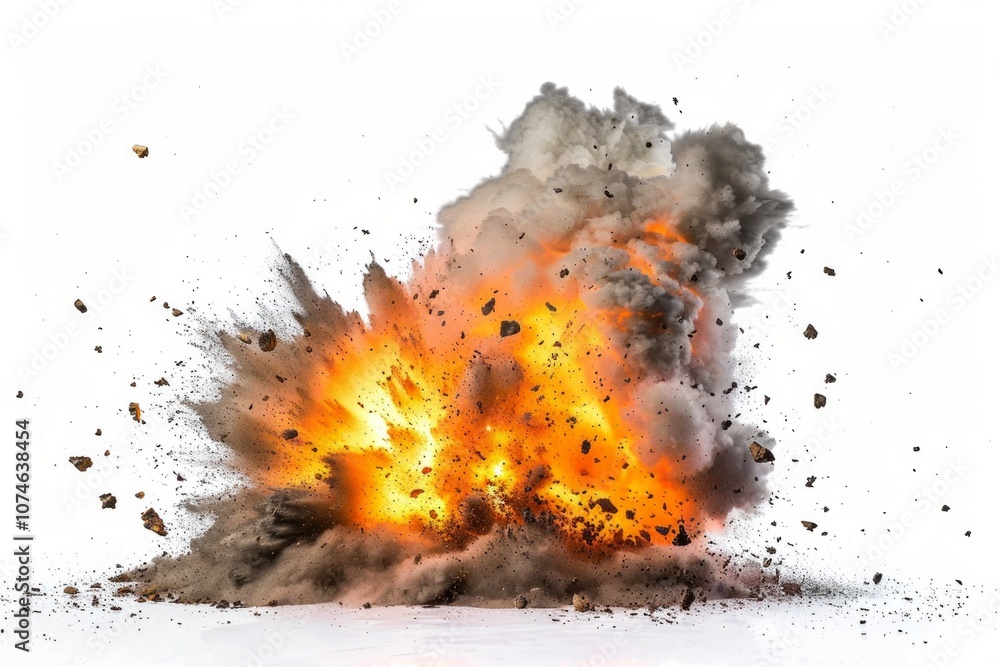 A fiery explosion with intense orange flames and billowing smoke clouds isolated. Neural network ai generated art A fiery explosion with intense orange flames and billowing smoke clouds isolated. Neural network ai generated art