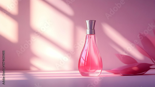 Wallpaper Mural Pink Perfume Bottle on a Pink Background with Light Shadows Illustration Torontodigital.ca