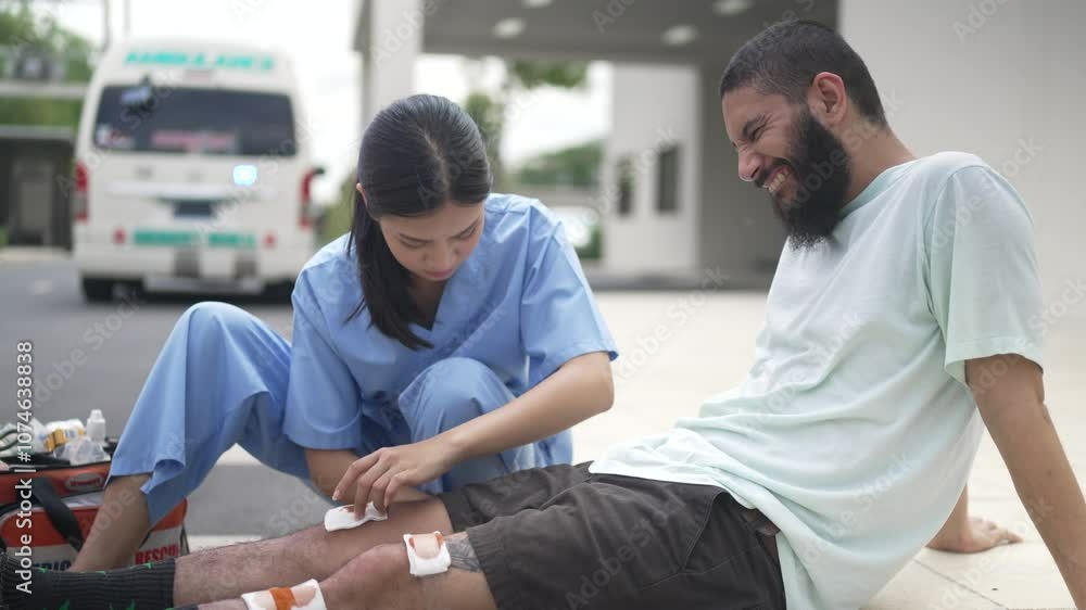 Health care workers are helping people on road. Accident, health care. Health care workers are helping people on road. Accident, health care.