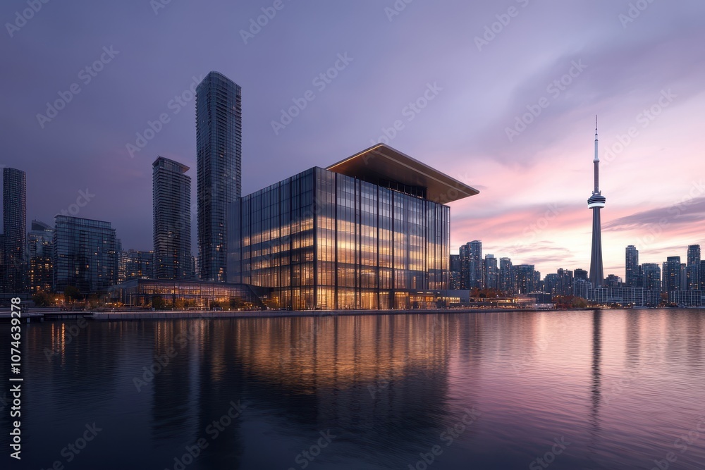 Fototapeta premium Futuristic Hydro Plant Seamlessly Integrated into a Decarbonized City Landscape