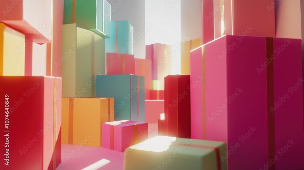 Vibrant gift towers against soft glowing background. Vibrant gift towers against soft glowing background.