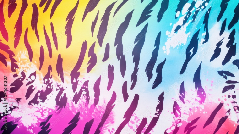 Vibrant abstract tiger stripe pattern with bright colors and fluid designs, perfect for modern decor or fashion. Vibrant abstract tiger stripe pattern with bright colors and fluid designs, perfect for modern decor or fashion.