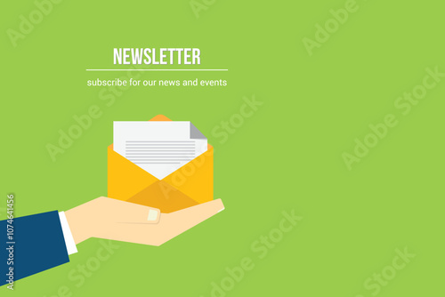 Newsletter. vector illustration of email marketing. subscription to newsletter, news, offers, promotions. a letter and envelope. subscribe, submit. send by mail.