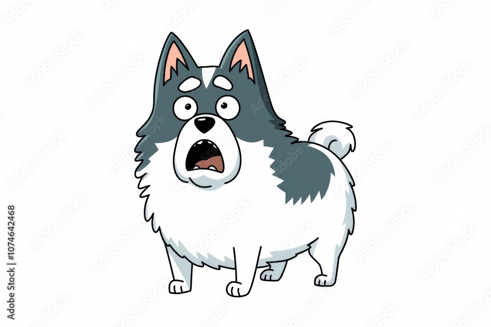 Cartoon illustration of a surprised dog with wide eyes and raised ears, isolated on a white background, capturing a playful and expressive moment. Cartoon illustration of a surprised dog with wide eyes and raised ears, isolated on a white background, capturing a playful and expressive moment.