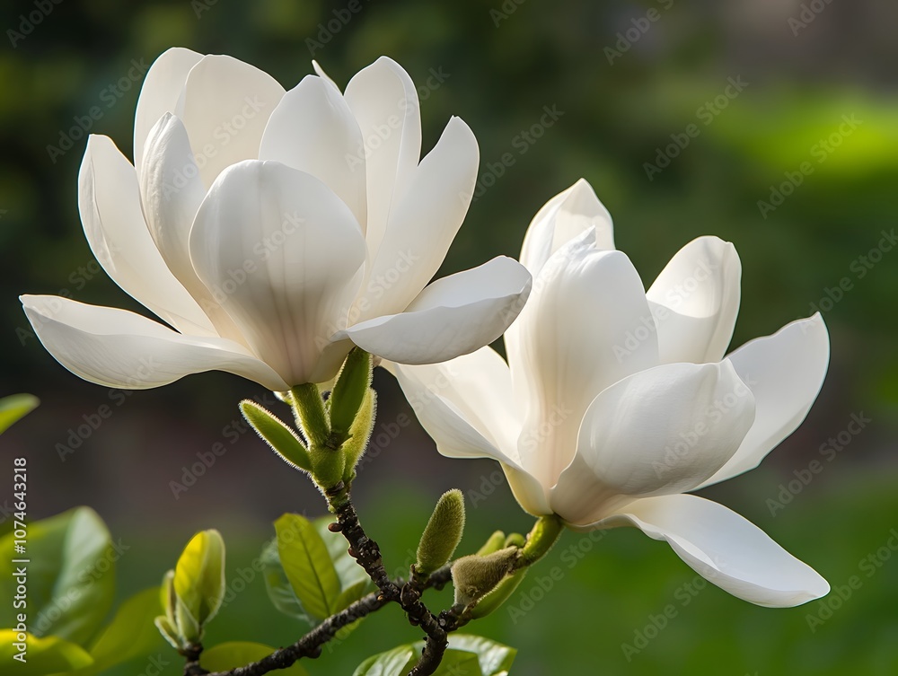 Close Up of White Magnolia Flowers with Soft Natural Blur Background Close Up of White Magnolia Flowers with Soft Natural Blur Background