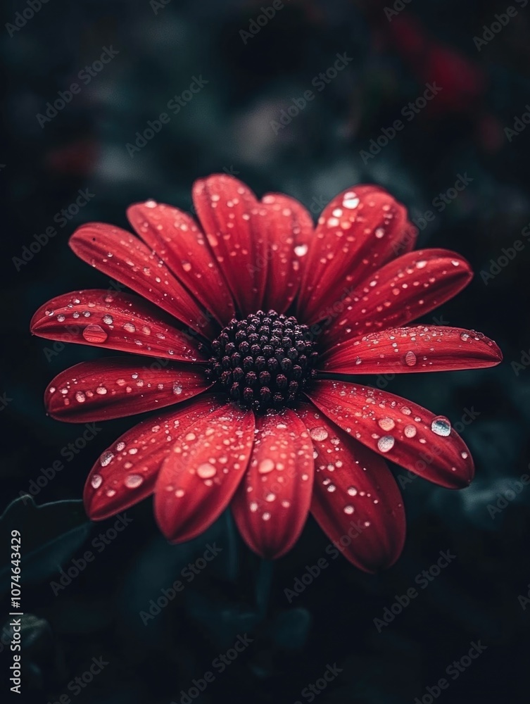 Red flower with water droplets Red flower with water droplets