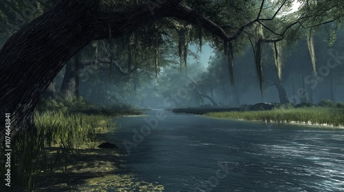 flowing river under a tree ...