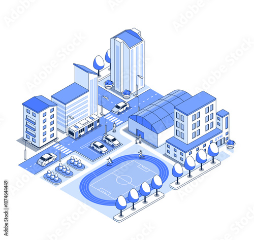 City sports hall and stadium - vector isometric illustration