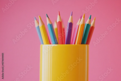 Yellow Vase with Colored Pencils