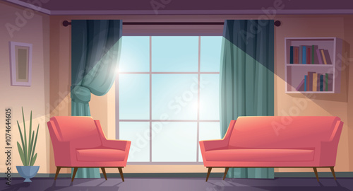 interior. living room in retro style with armchair and sofa. Vector cartoon indoor room