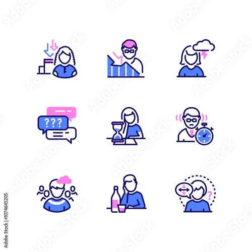 Human Psychological Problems - modern line design style icons set