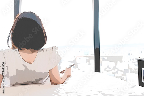 窓辺でくつろぐ女性の後ろ姿　2