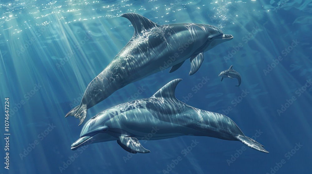 Fototapeta premium Dolphins Swimming in Sunlight