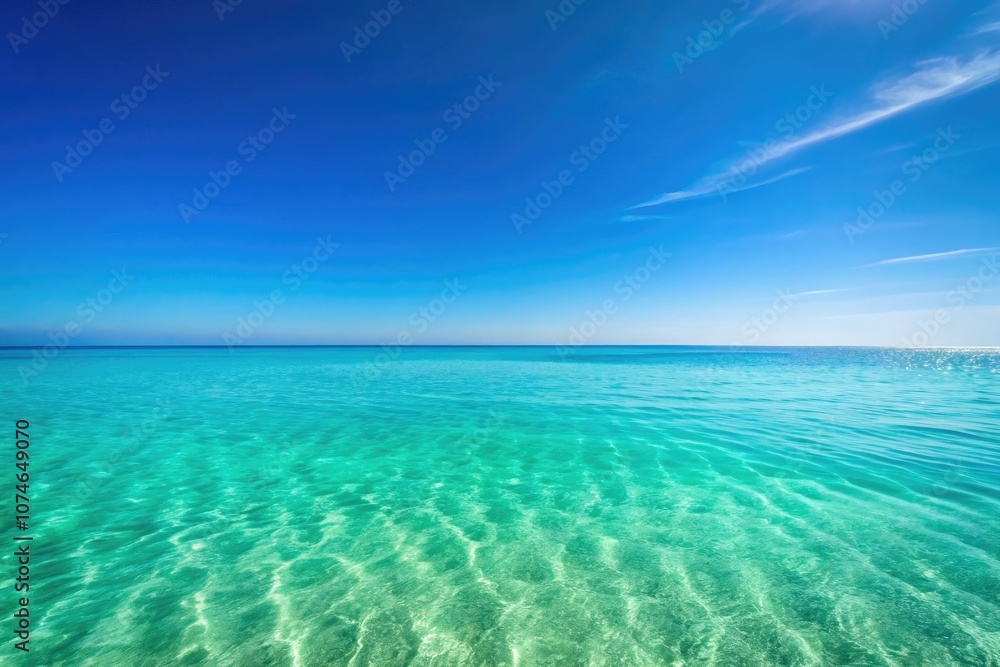 Obraz premium Escape to a serene paradise of turquoise waters and azure skies, perfect for beach enthusiasts and adventurers wanting tranquility, relaxation, and stunning views of summer landscapes.