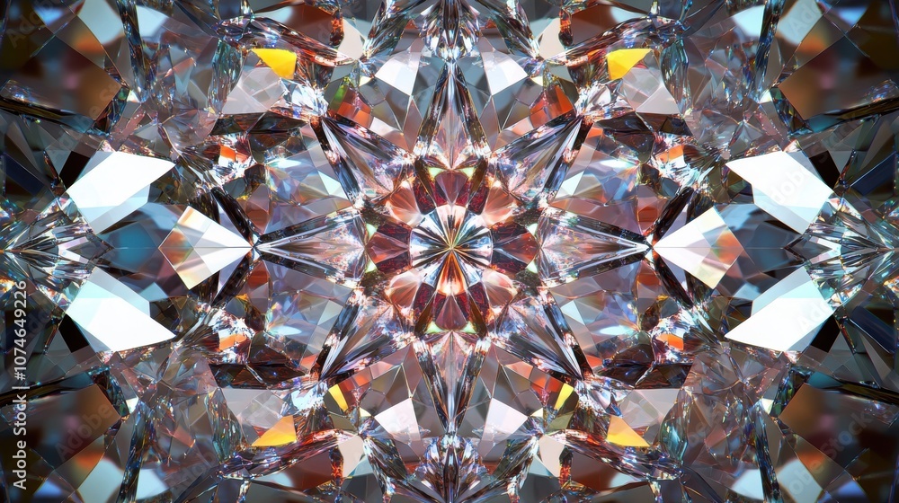 A stunning kaleidoscope of shimmering crystals reflecting light in various colors, creating an intricate pattern. A stunning kaleidoscope of shimmering crystals reflecting light in various colors, creating an intricate pattern.