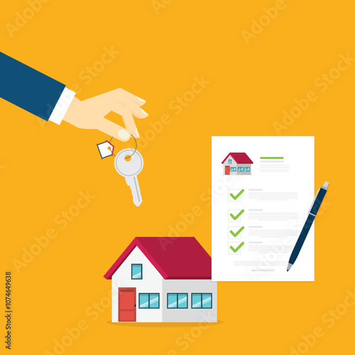 House contract . Buy or rent . Real estate document, mortgage documents. Vector illustration